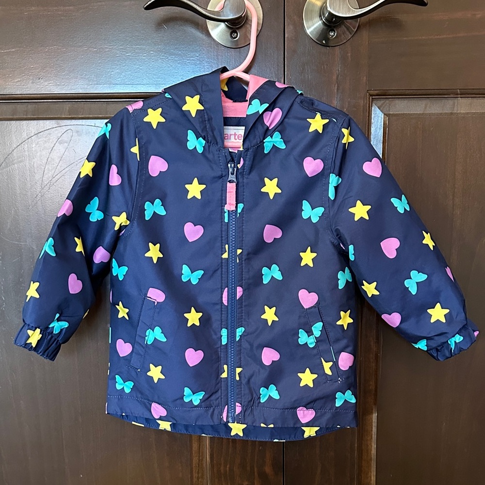 Carter's Toddler Rain Jacket with Pink, Yellow, & Blue Butterly, Heart,Stars 24M